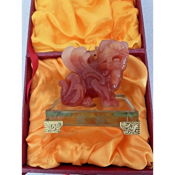 Feng Shui Amber Pi Yao/Pi Xiu Wealth Prosperity Statue 4" New Figurine In Box - Picture 4 of 8